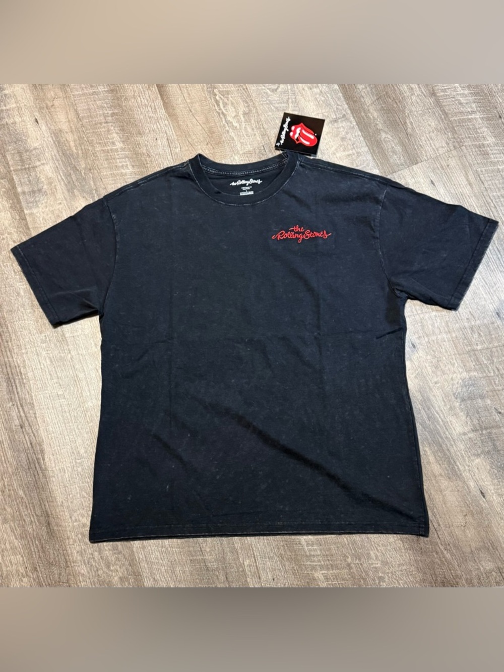 The Rolling Stones Black Short Sleeve Tee with Red Script Logo Mens Size